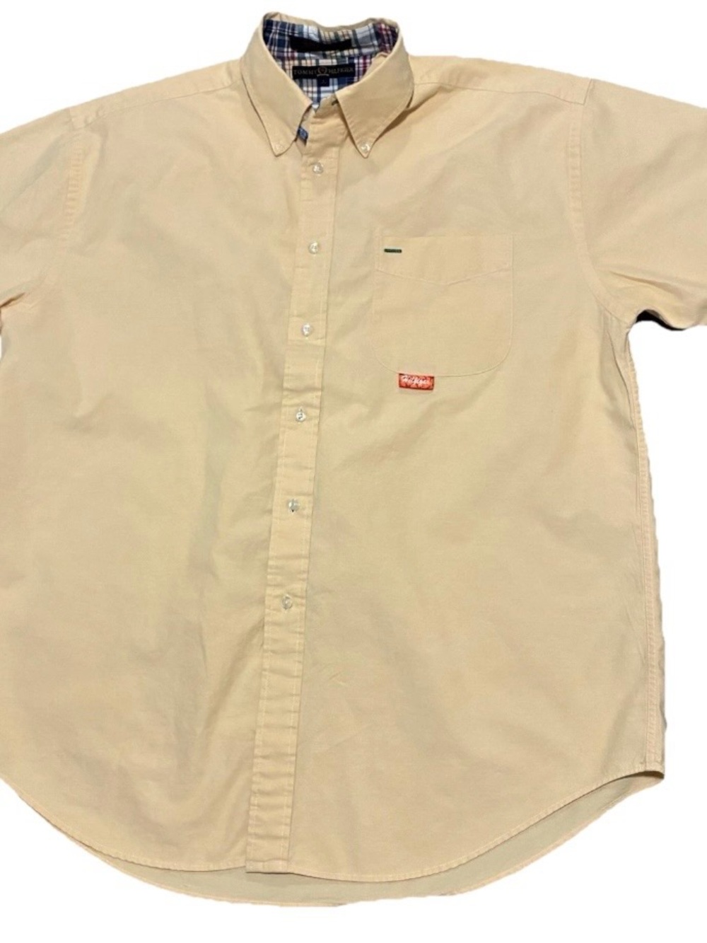 Tommy Hilfiger Men's Light Yellow Button-Down Vintage Shirt